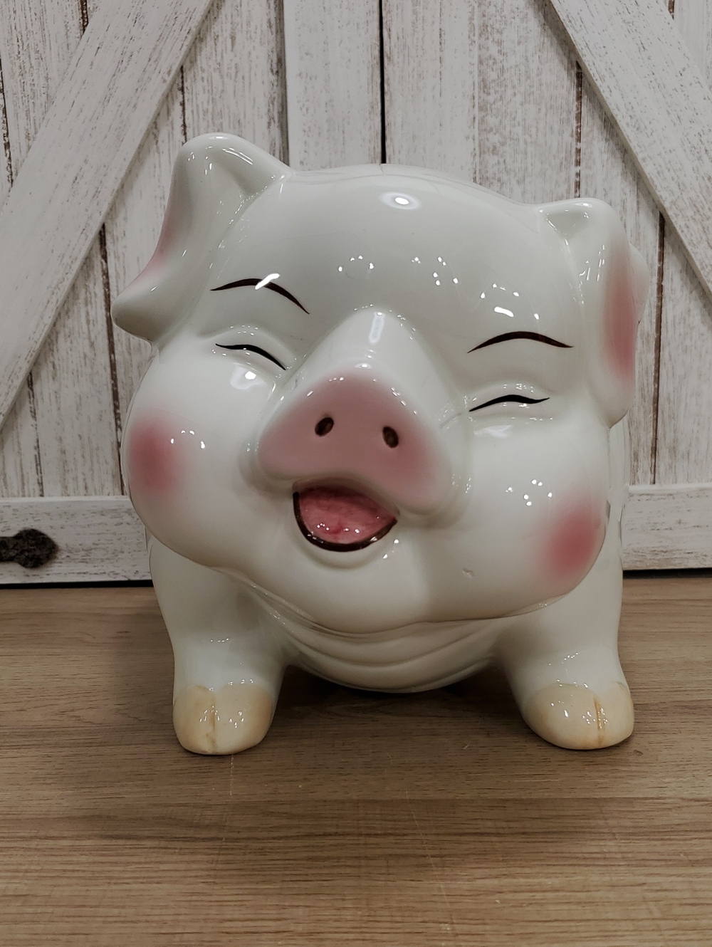 Smiling Piggy Bank with Rosy Cheeks Coin Bank